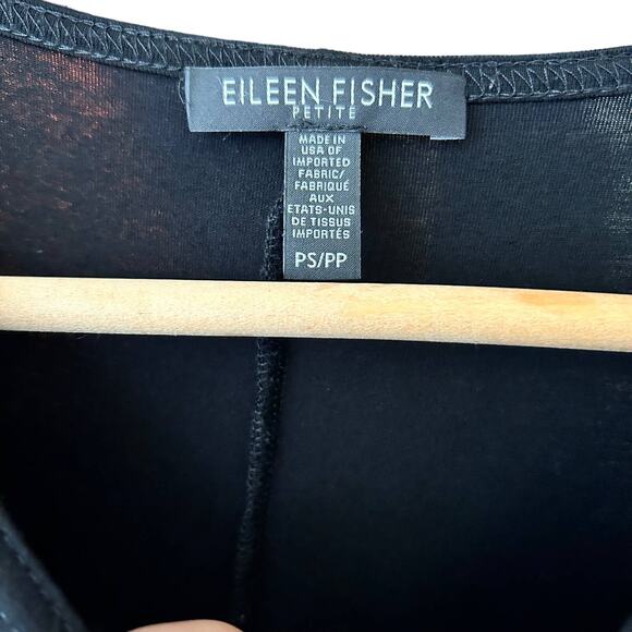 Eileen Fisher Black Lightweight Viscose Crew Neck Tee Side Pockets Short Sleeve - Picture 6 of 7